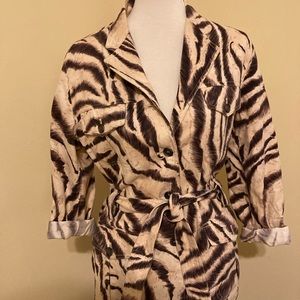 Emanuel Ungaro Belted Safari Jacket Brown Animal Print Size 10 or 44